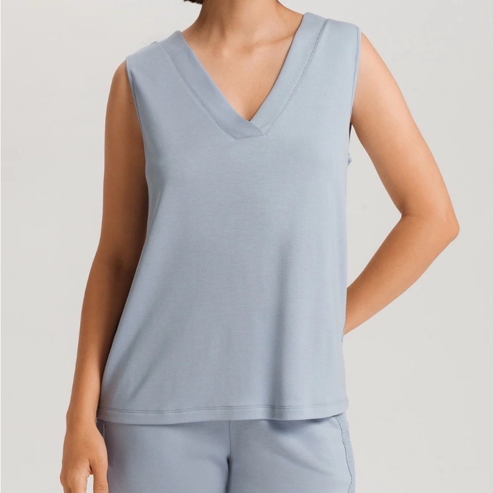 Hanro Pale Blue Knit V-Neck Sleeveless Top
